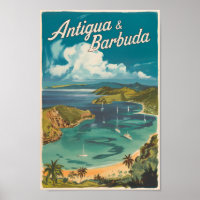 Antigua y Barbuda Painterly Travel Art Vintage