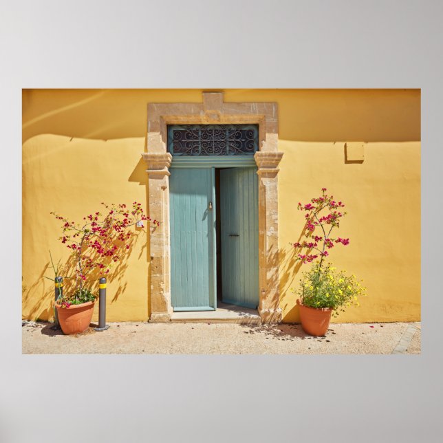 Póster Antiguas puertas verdes auténticas en Nicosia Chip (Frente)