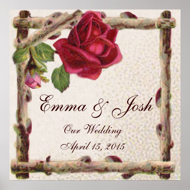 Póster Antigüedad victoriana antigua rosa rústica (Frente)