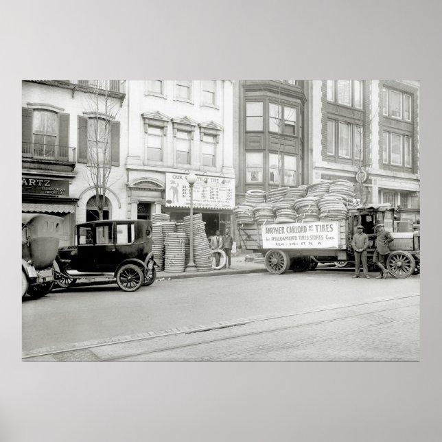 Póster Antiguo almacén de neumáticos, 1921 (Frente)