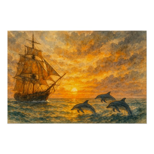 Póster Antiguo Amanecer de Barco (Anverso)