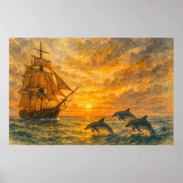 Póster Antiguo Amanecer de Barco (Frente)