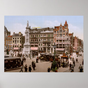 Póster Antiguo Amsterdam Dam 1900, Holanda