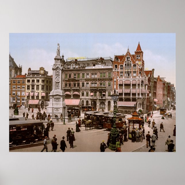 Póster Antiguo Amsterdam Dam 1900, Holanda (Frente)