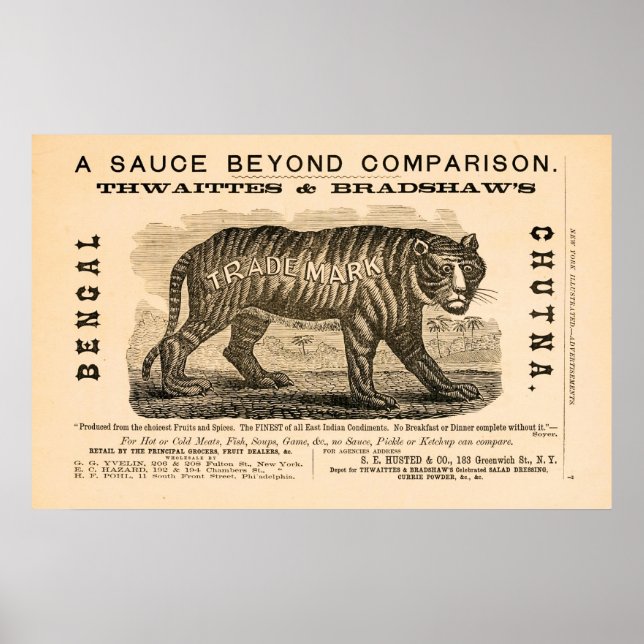 Póster Antiguo anuncio de salsa picante de 1869 (Frente)