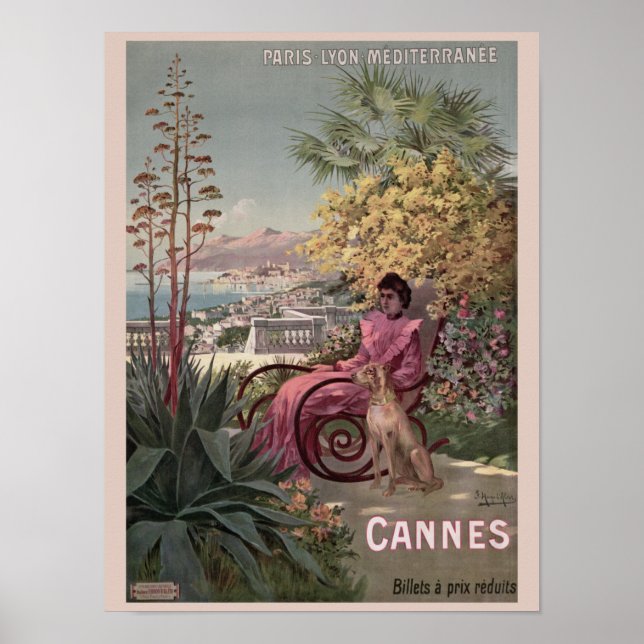Póster Antiguo anuncio de viaje francés de Cannes (Frente)