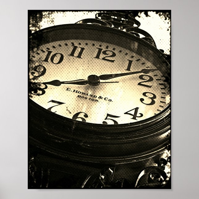 Póster Antiguo Bar Harbour Maine Street Clock B&W Poster (Frente)