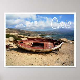 Póster Antiguo barco meteorizado en la costa de Creta