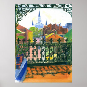 Póster Antiguo barrio francés Balcón Nueva Orleans
