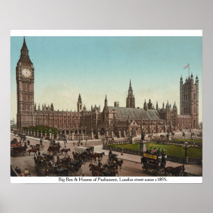 Póster Antiguo Big Ben y Casas del Parlamento 1895 Londre