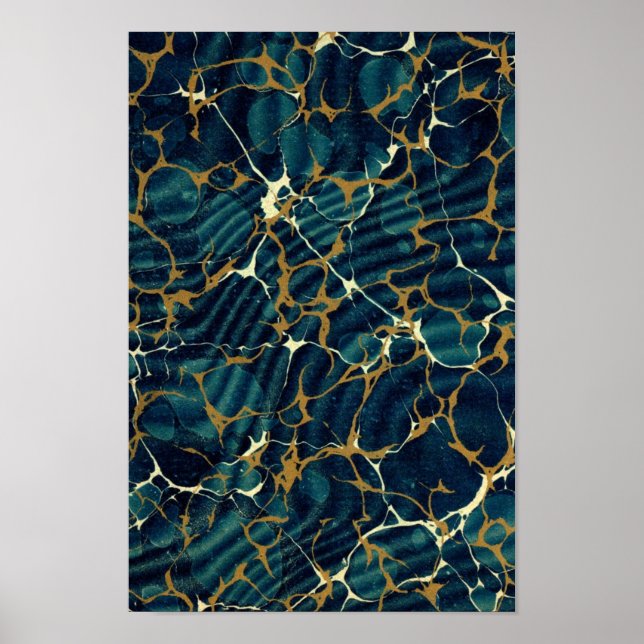 Póster Antiguo BookBinding Marble Endpaper Blue Marbling (Frente)