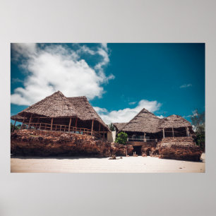 Póster Antiguo bungalow tropical de madera en la playa an