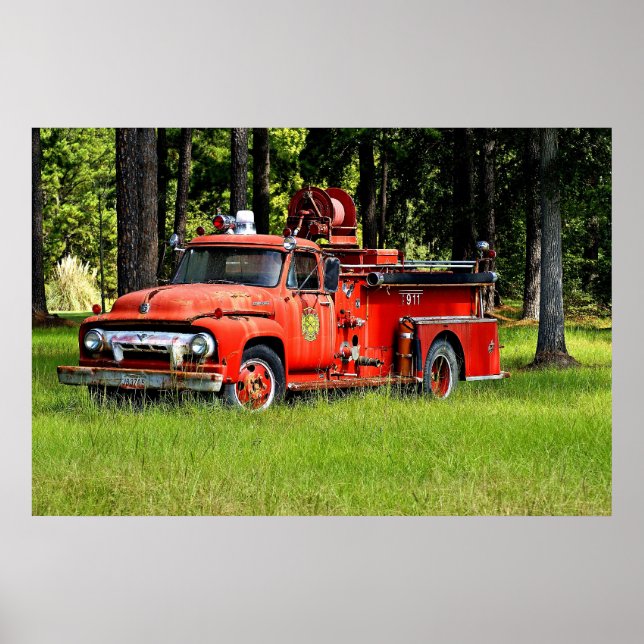 Póster Antiguo camión de bomberos (Frente)