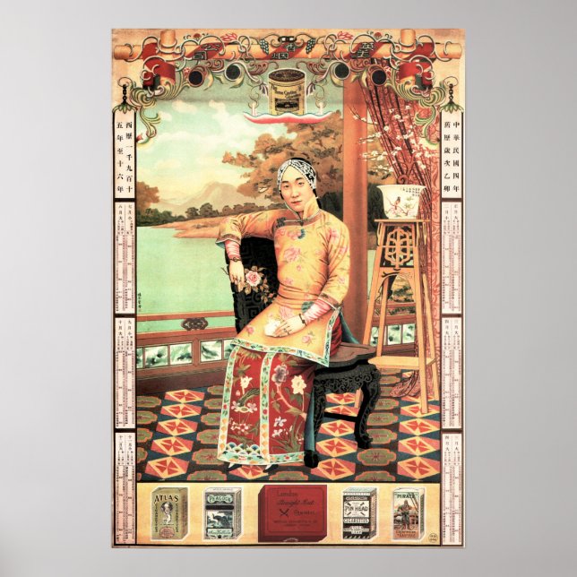 Póster Antiguo chino de tabaco estadounidense británico (Frente)