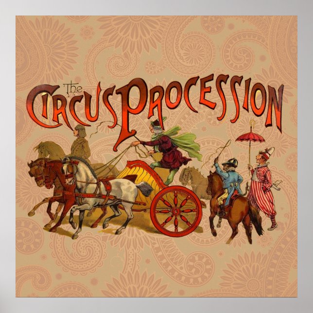 Póster Antiguo desfile de circo serpentea caballos (Frente)