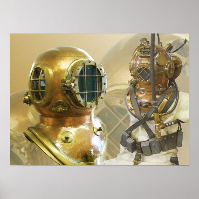 Póster Antiguo equipo de buceo, Historia del Museo de Buc (Frente)