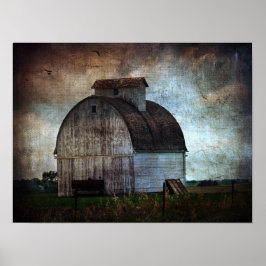 Póster Antiguo granero blanco en campo