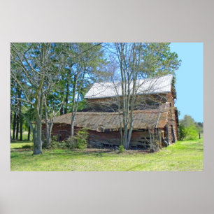 Póster Antiguo granero y tractor