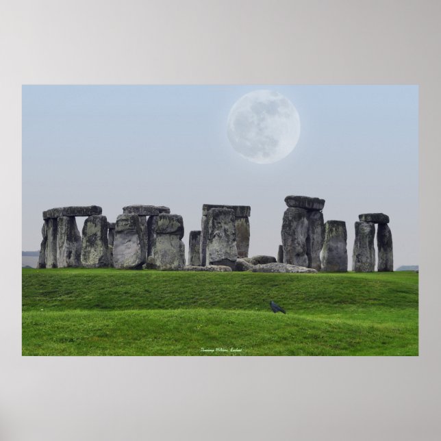Póster Antiguo lugar de Stonehenge Stones y Luna (Frente)