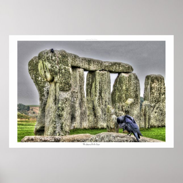 Póster Antiguo lugar de Stonehenge y el cuervo perenne (Frente)