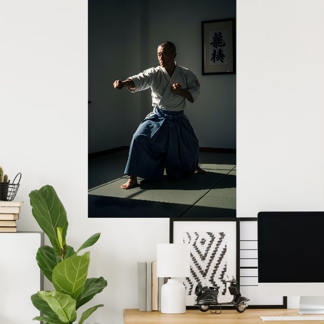 Póster Antiguo Maestro de Karate Realizando Kata (Oficina en casa)