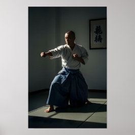 Póster Antiguo Maestro de Karate Realizando Kata