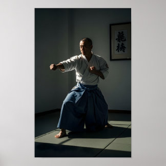 Póster Antiguo Maestro de Karate Realizando Kata
