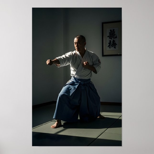 Póster Antiguo Maestro de Karate Realizando Kata (Frente)