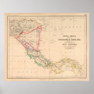 Póster Antiguo Mapa de América Central (1857) Países Lati