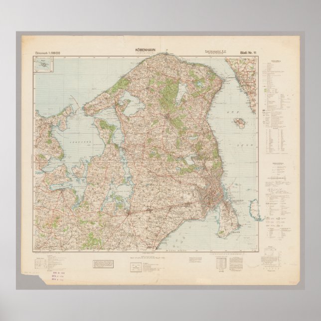 Póster Antiguo mapa de Copenhague de 1941, cartel de Dina (Frente)