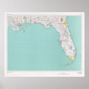 Póster Antiguo mapa de Florida (1976) Viejo estado de sol