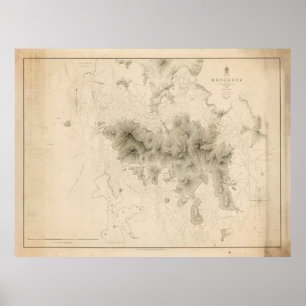 Póster Antiguo mapa de Hong Kong (1843) Puerto de China