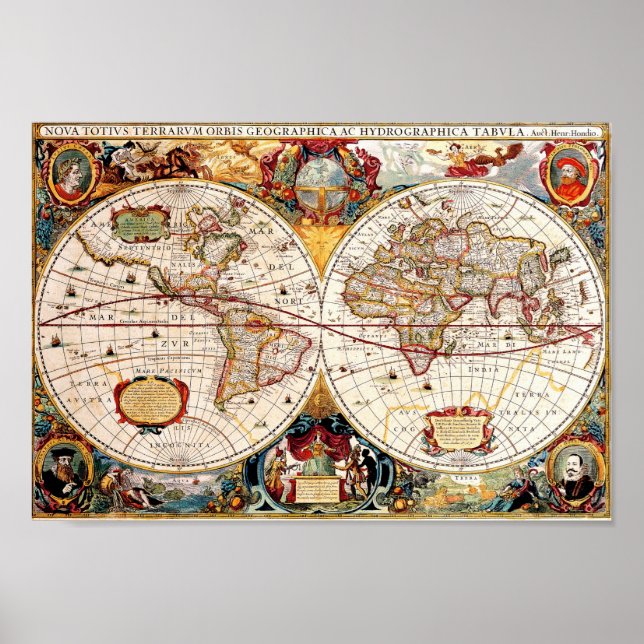 Póster Antiguo medieval, histórico Mapa Mundial Nova Toti (Frente)