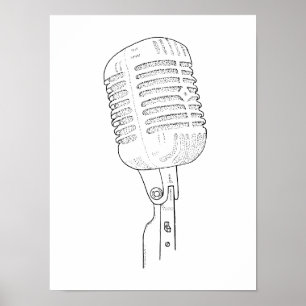 Póster Antiguo micrófono retro vintage