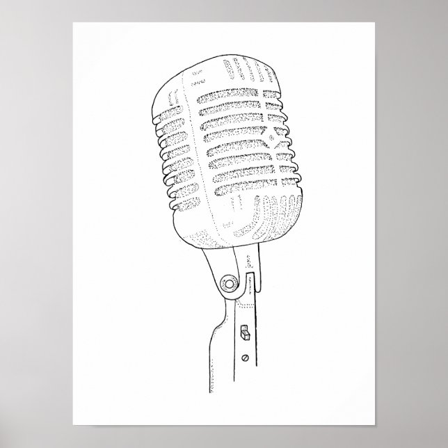Póster Antiguo micrófono retro vintage (Frente)