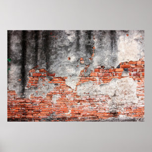 Póster Antiguo muro de ladrillo rojo asfixiado en el anti