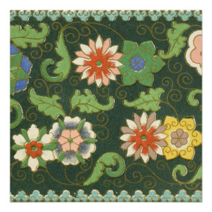 Póster Antiguo patrón chino de cloisonné: jade verde