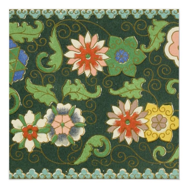 Póster Antiguo patrón chino de cloisonné: jade verde (Anverso)
