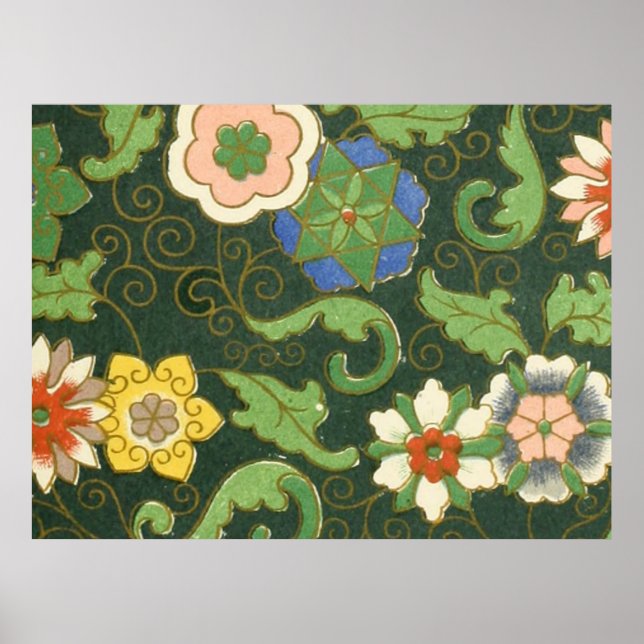 Póster Antiguo patrón chino de cloisonné: jade verde (Frente)