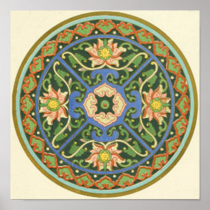 Póster Antiguo patrón chino de cloisonné: jade verde