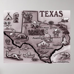 Póster Antiguo Poster de mapas de Personalizados de Texas