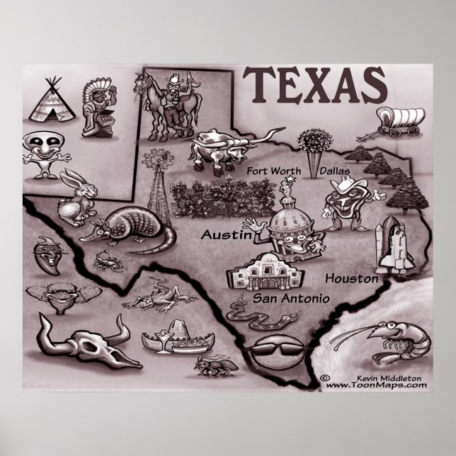 Póster Antiguo Poster de mapas de Personalizados de Texas (Frente)