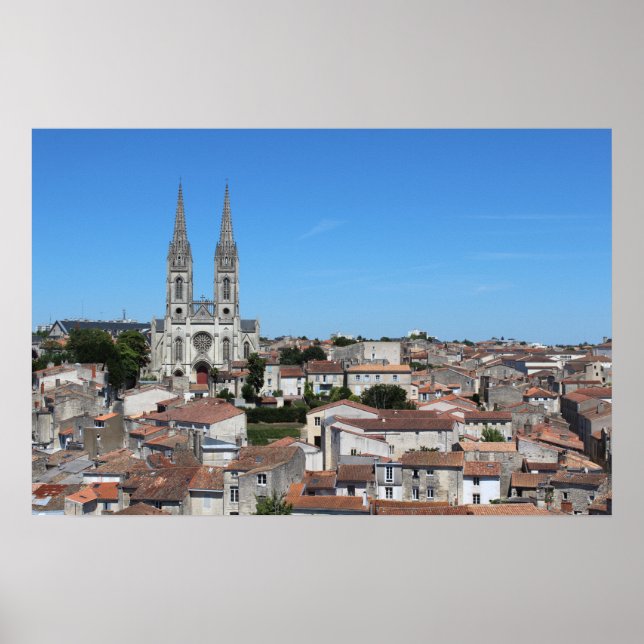 Póster Antiguo pueblo de Niort Skyline, Francia (Frente)