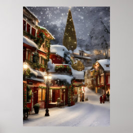 Póster Antiguo pueblo en invierno Navidades de nieve Post