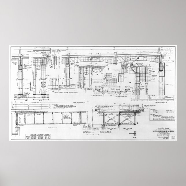 PÓSTER ANTIGUO PUENTE DE LA BAHÍA DE OAKLAND BLUEPRINT 19 (Frente)