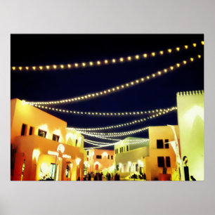 Póster Antiguo puerto de Doha de noche