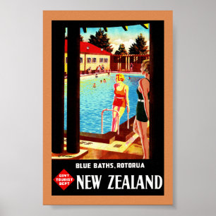 Póster antiguo restaurado de Rotorua, Nueva Zeland