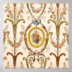 Póster Antiguo Rococo Floral Gold Cream Elegante