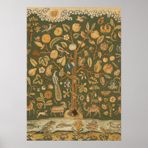 Póster Antiguo Tapiz Inglés de Aguja Árbol de la Vida y U