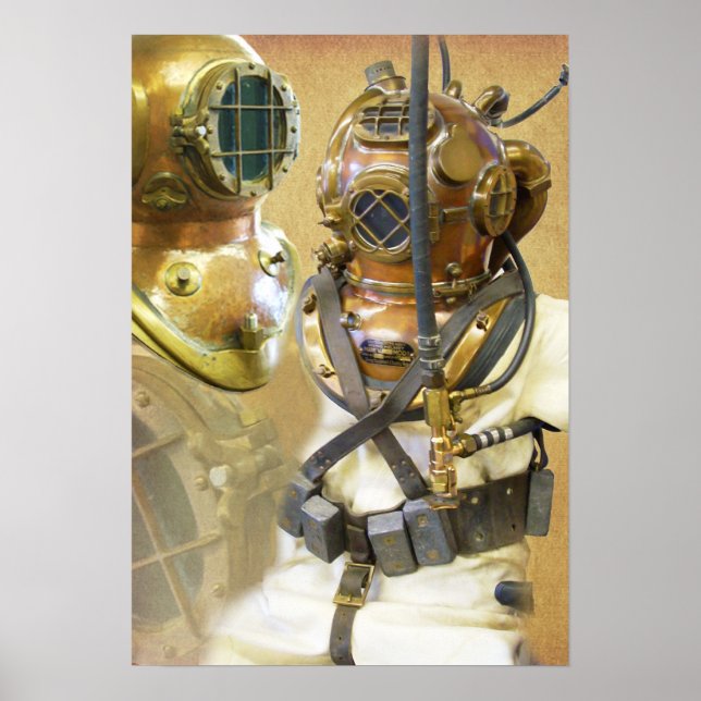 Póster Antiguo traje de buceo y casco (Frente)
